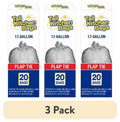 (3 Pack)  Basic Kitchen Trash Bags, 13 Gallon, 20 Bags (Flap Tie)