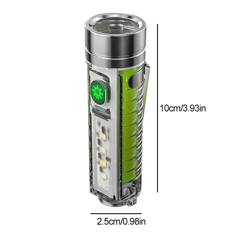 Mini Keychain Flashlight Type C Fast Charging Multi-Function Retractable Waterproof Fluorescent Magnetic Warning Camping Flashli