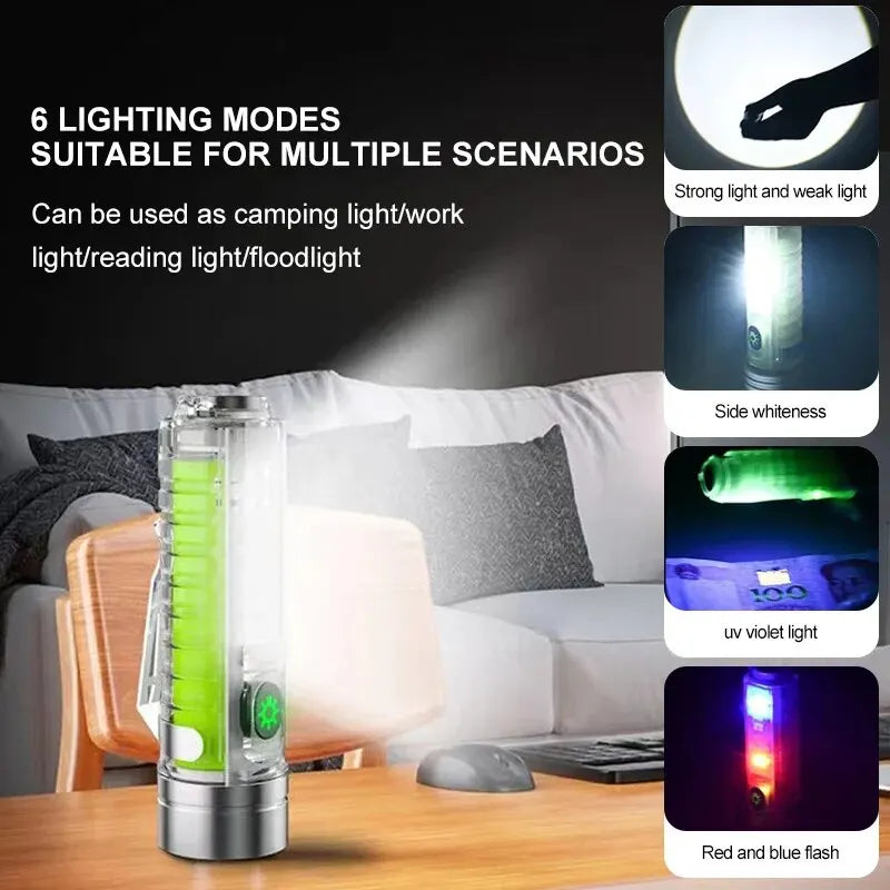 Mini Keychain Flashlight Type C Fast Charging Multi-Function Retractable Waterproof Fluorescent Magnetic Warning Camping Flashli