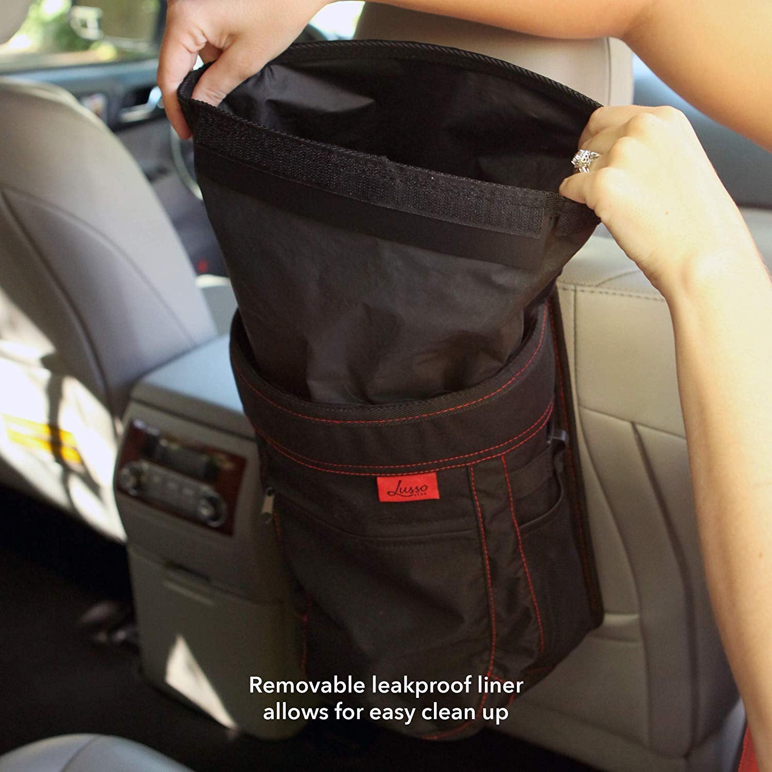 Car Trash Can - 2.5-Gallon, Black, round - Leak-Proof & Spill-Proof Lid & Waterproof Removable Liner - Hanging Car Trash Bin & Organizer for SUV, Truck & Minivan