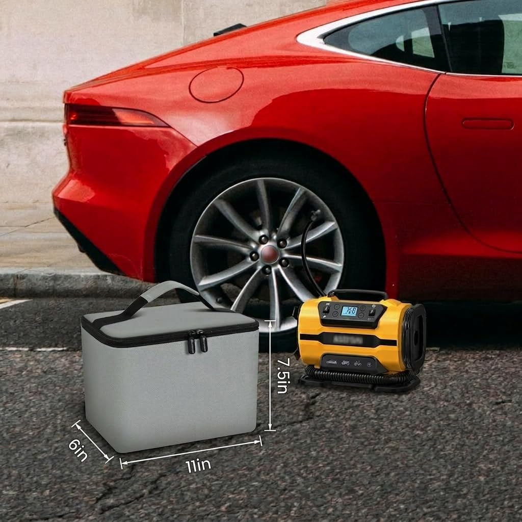 Air Compressor Storage Bag Compatible with Astroai Tire Inflator for Car Tire Pump 150PSI 12V DC/110V AC, Air Pump Carrying Case Holder for Extension Cord and Batteries (Box Only) - Grey